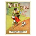 Advertising Poster White Cycles Bicycle Dog Lady Cyclist