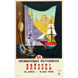 Advertising Poster Brussels International Sample Fair Ship Watch Mustermesse