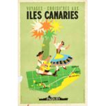 Travel Poster Canary Islands Paquet Cruise Ship Line Iles Canaries