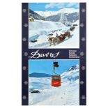 Travel Poster Davos Ski Switzerland Horse Carriage Skilift Mountains