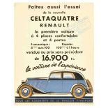 Advertising Poster Renault Celtaquatre Art Deco France Automobile