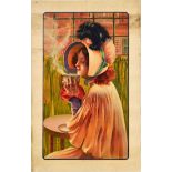 Advertising Poster Victorian Lady Cafe Hot Drink Elegant