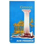 Travel Poster Greece Air France Mathieu Column Parthenon