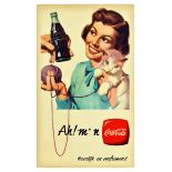 Advertising Poster Coca Cola Cat Kitten Drink Pinup Belgium