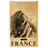 Travel Poster France Mont Blanc Ski Mountaineering Ridge Aiguille Verte