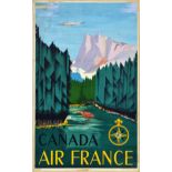 Travel Poster Canada Air France Airline Constellation Mountains Lumberjack Log River