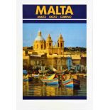 Travel Poster Malta Gozo Comino Luzzu Boat Marsaxlokk Harbour