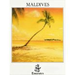 Travel Poster Maldives Emirates Airlines Beach Palm Ocean