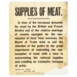 War Poster Supplies Of Meat WWI British French Army Shortage