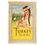 Travel Poster Turkey For The Best Istanbul Mosque Minaret Sailboat Flower Bouquet