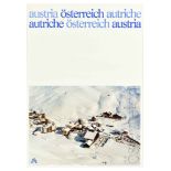 Travel Poster Austria Ski Resort Chalets Winter Sport