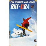 Sport Poster Ski USA Fly United Airlines Skier