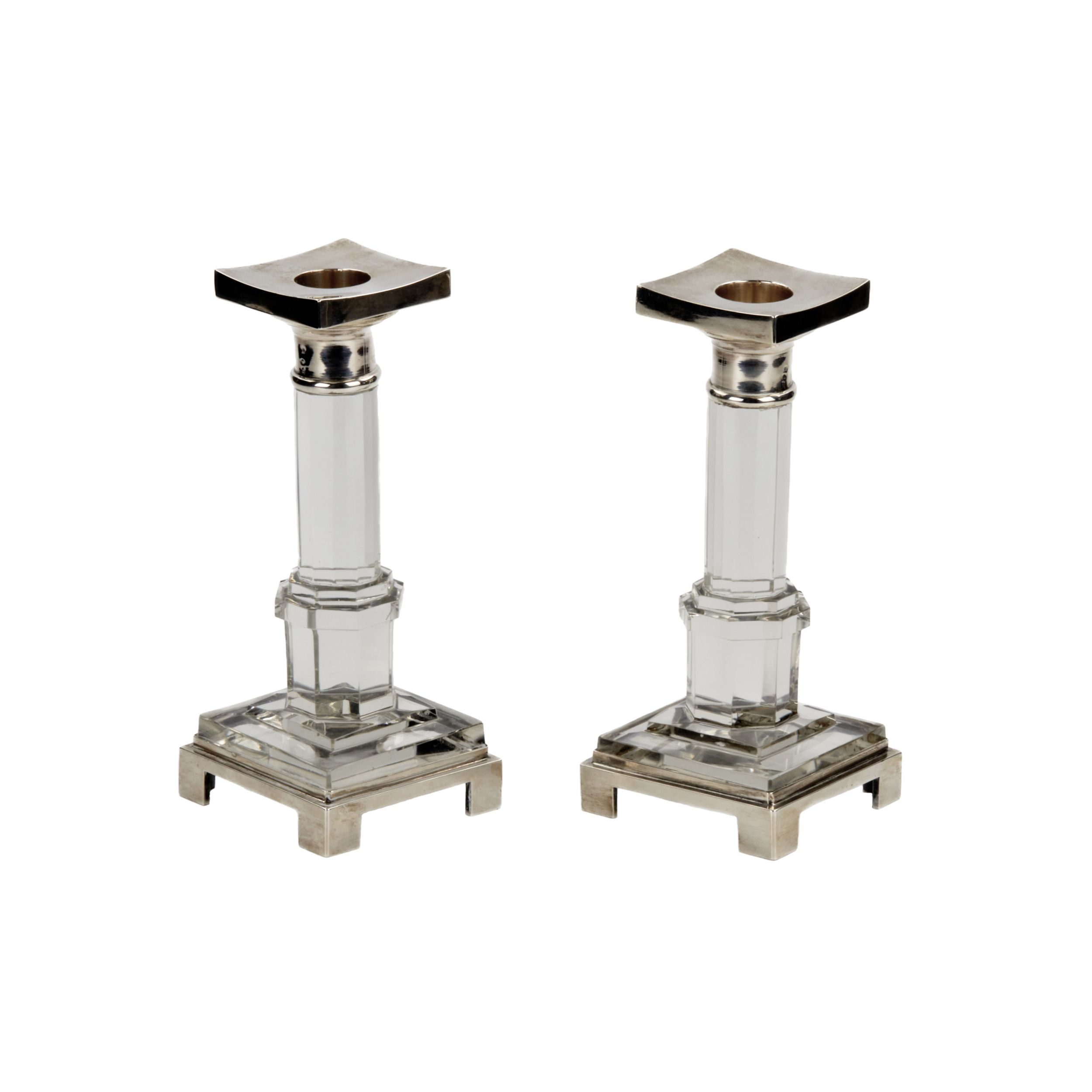 Pair of elegant, Russian candlesticks in quartz and silver. Around 1900 - Image 2 of 6