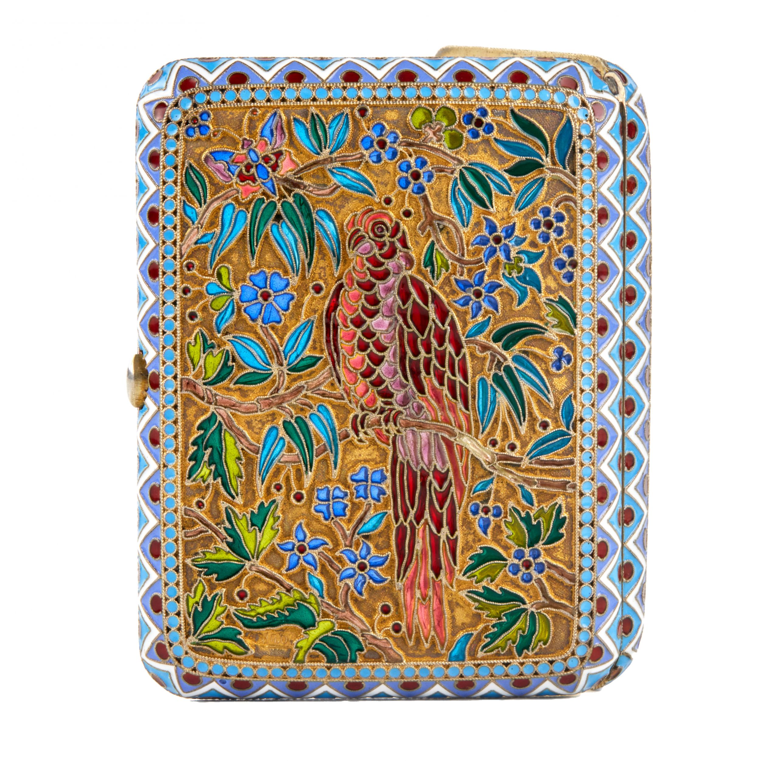 Silver cigarette case of Ovchinnikovs stained glass enamel. - Image 3 of 9