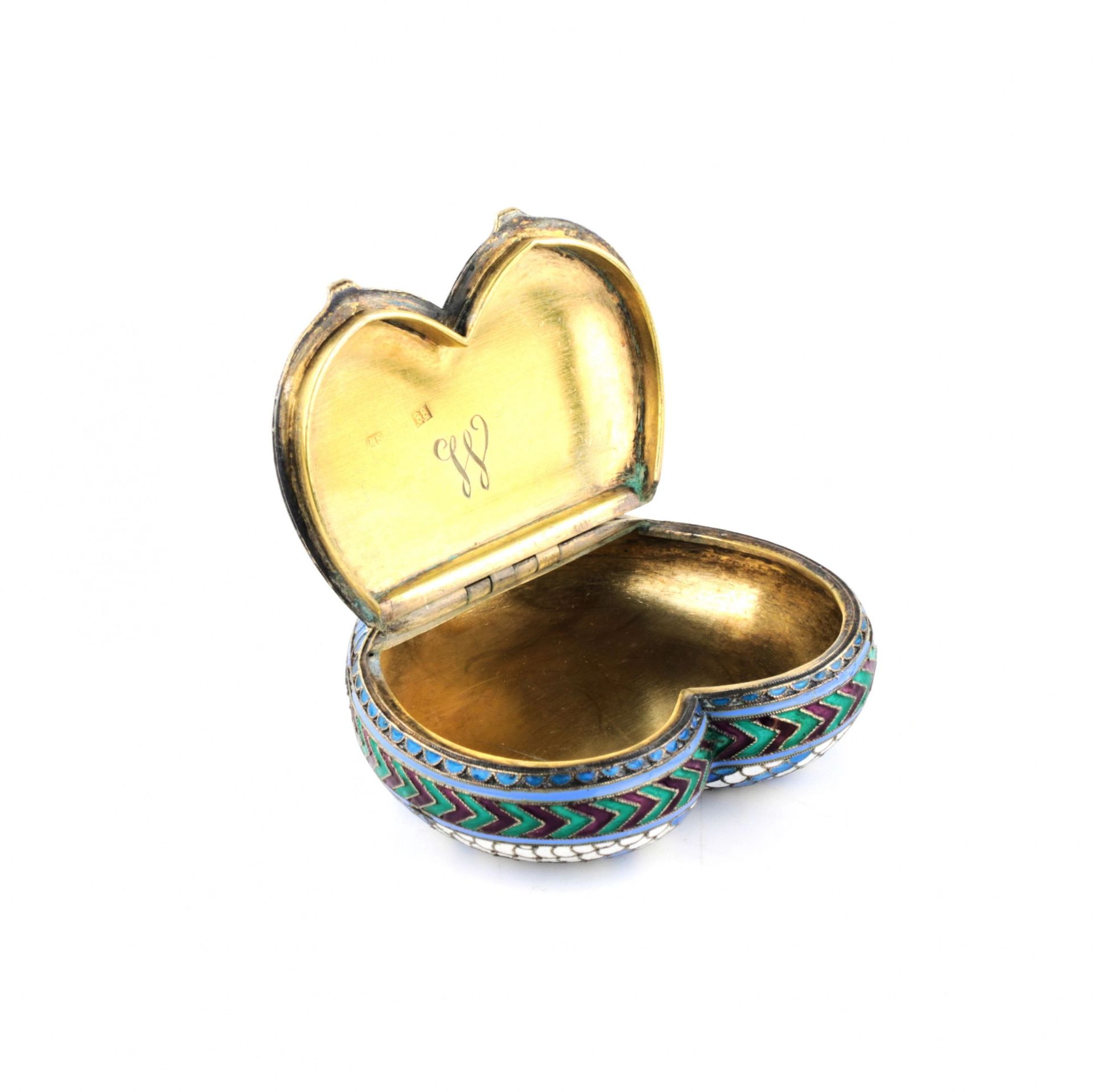 Silver snuffbox - heart. Antip Ivanovich Kuzmichev. End of the 19th century. - Bild 3 aus 7