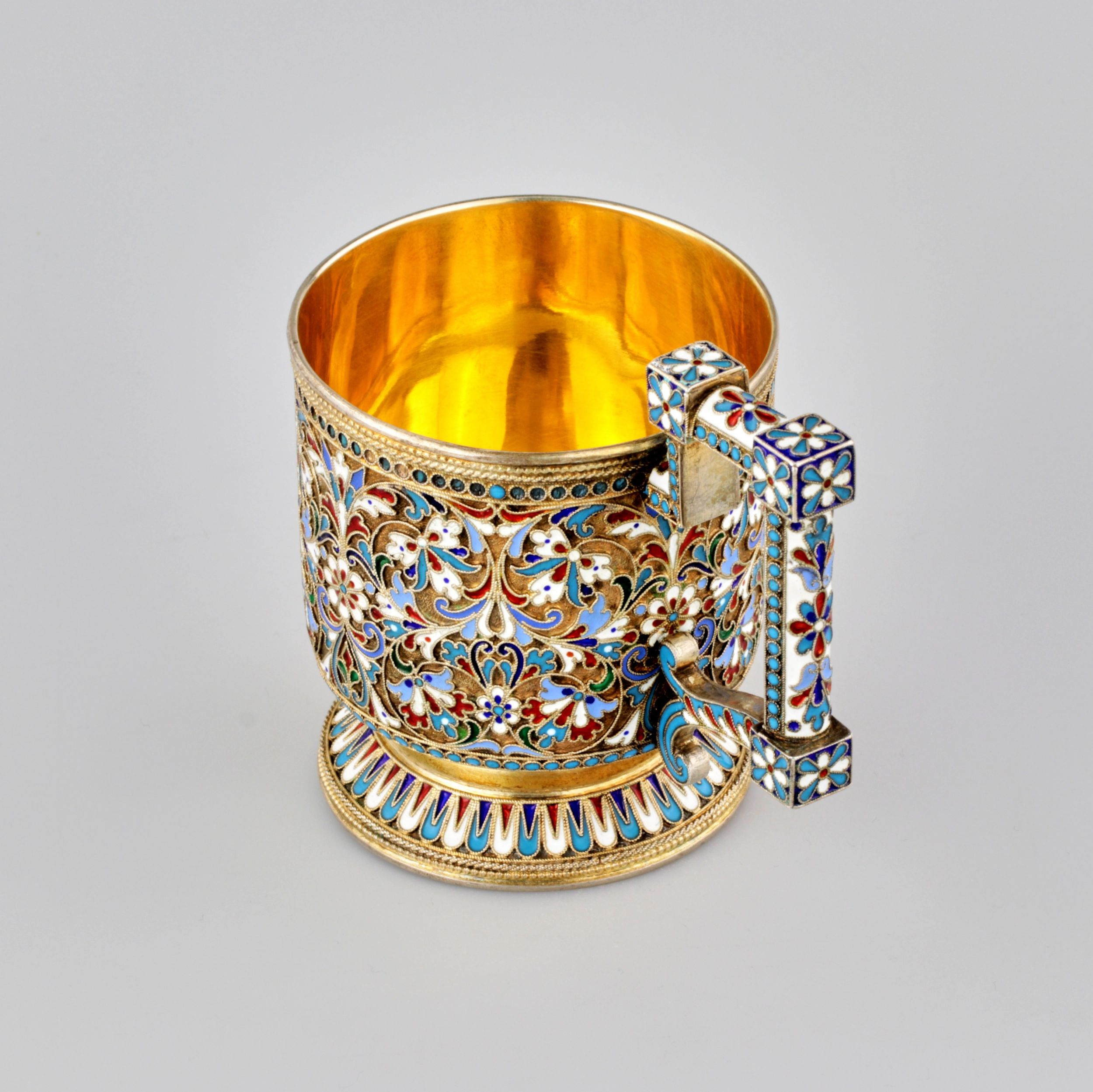 Silver glass holder in enamels. Royal Russia. - Image 2 of 6
