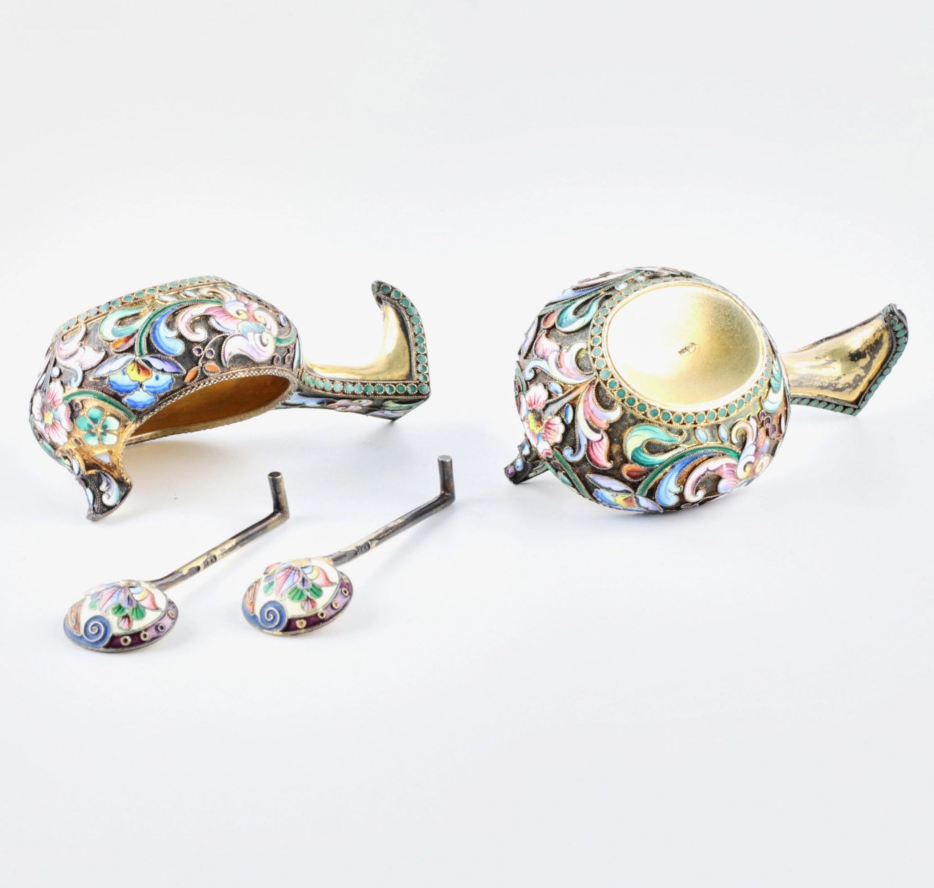 Pair of cloisonne enamel silver saltcellars - Bild 5 aus 8