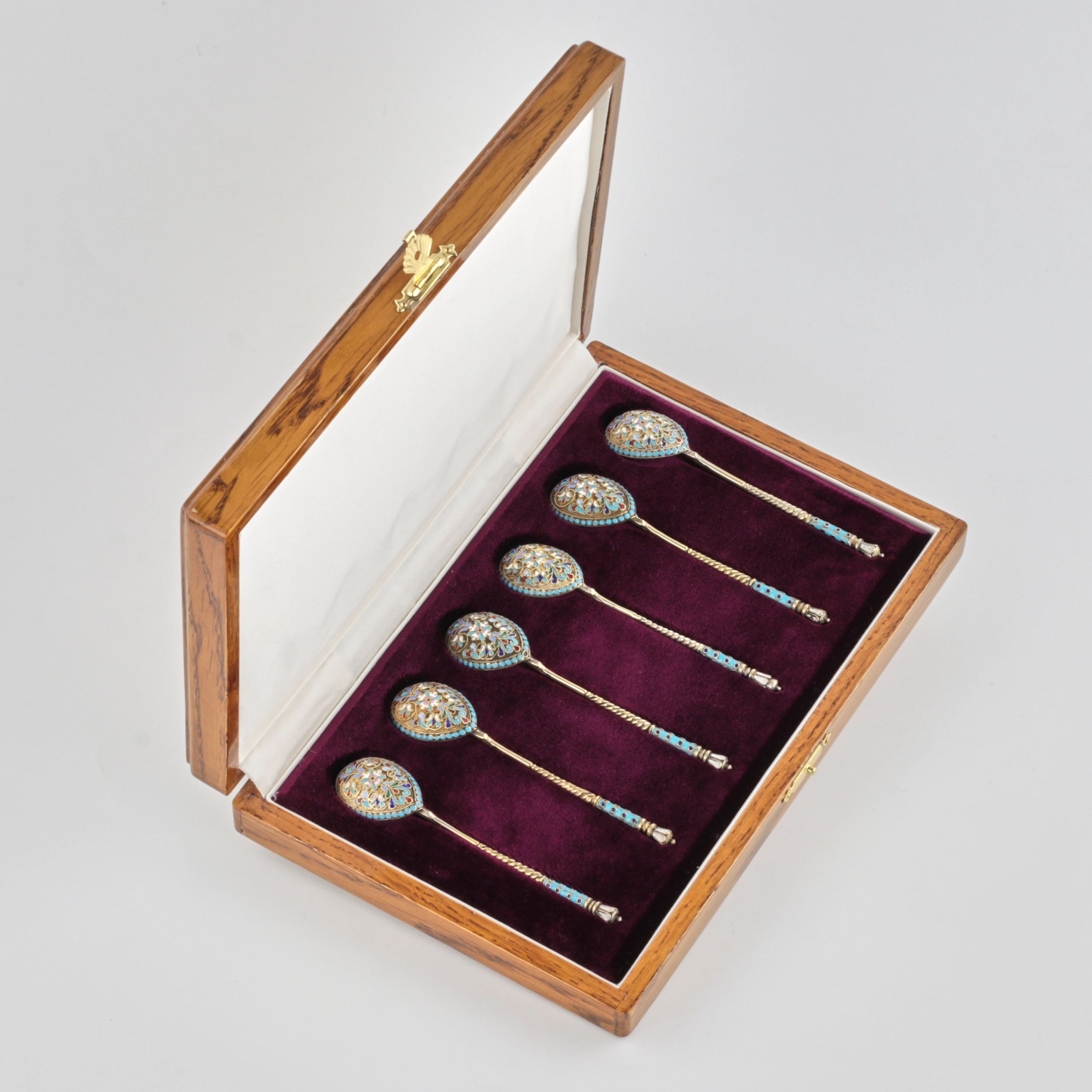 Set of 6 teaspoons with cloisonne enamel. - Image 2 of 8