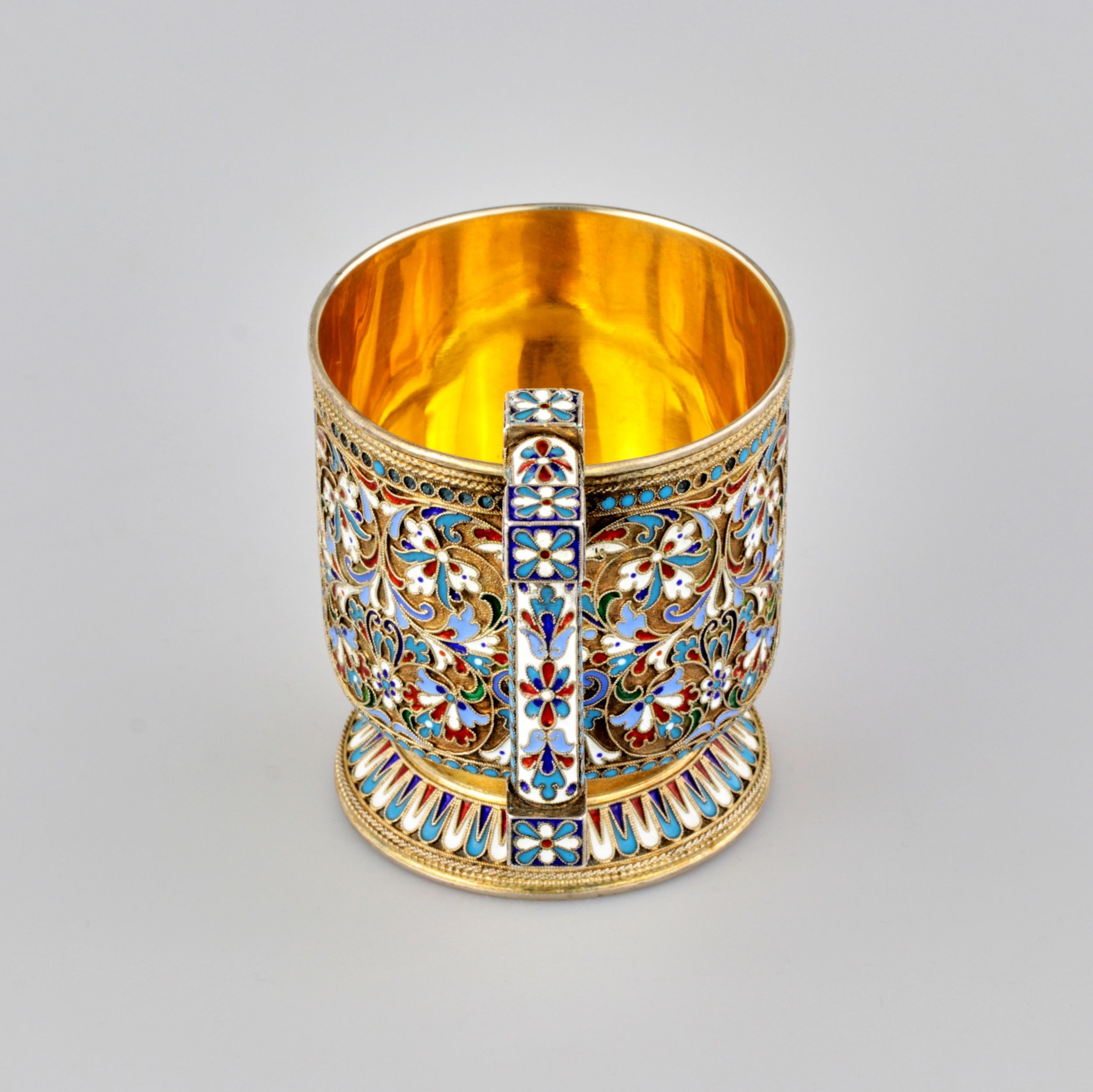 Silver glass holder in enamels. Royal Russia. - Image 3 of 6