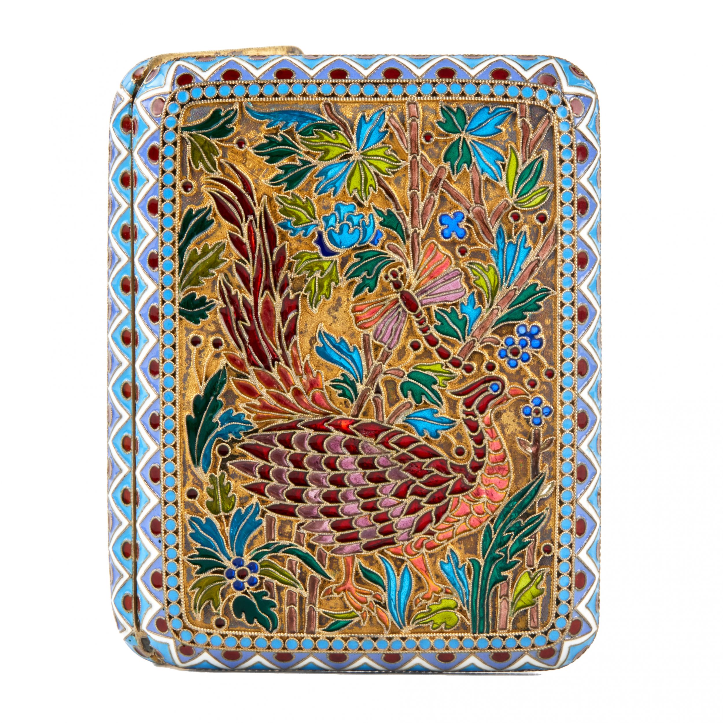 Silver cigarette case of Ovchinnikovs stained glass enamel. - Image 2 of 9