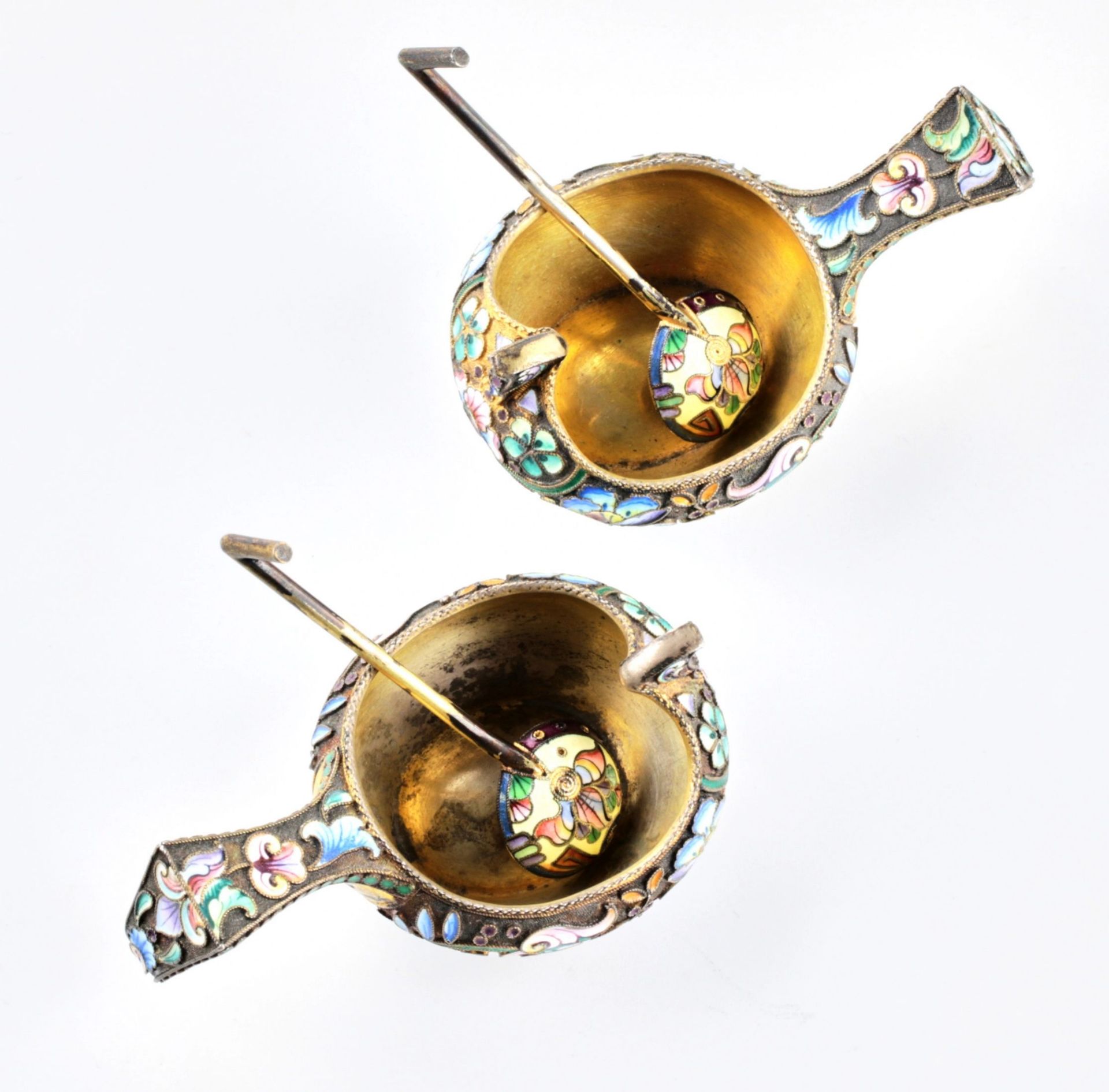 Pair of cloisonne enamel silver saltcellars - Bild 3 aus 8