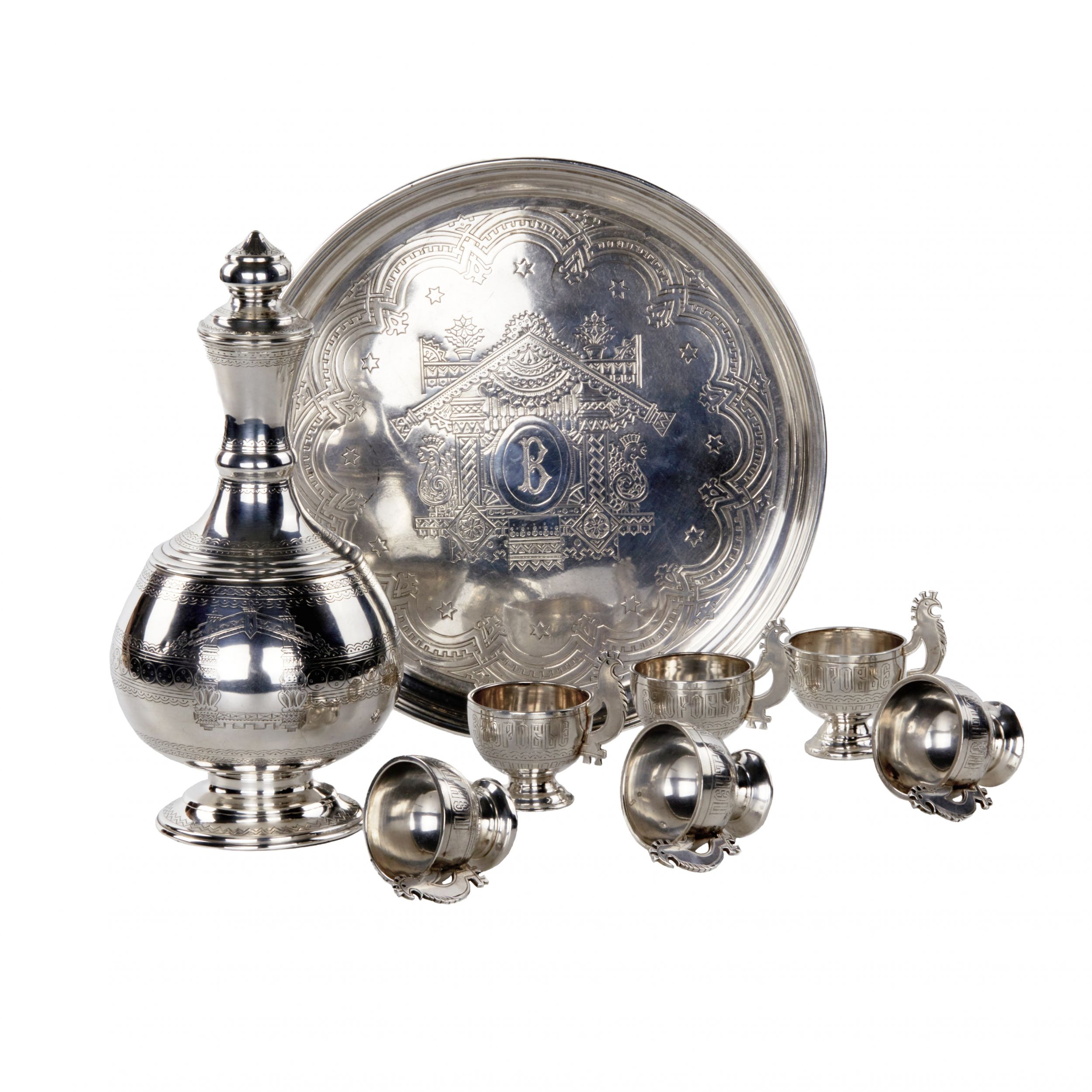 Elegant silver vodka set in the neo-Russian style, workshop S.M. Ikonnikov. - Image 2 of 9