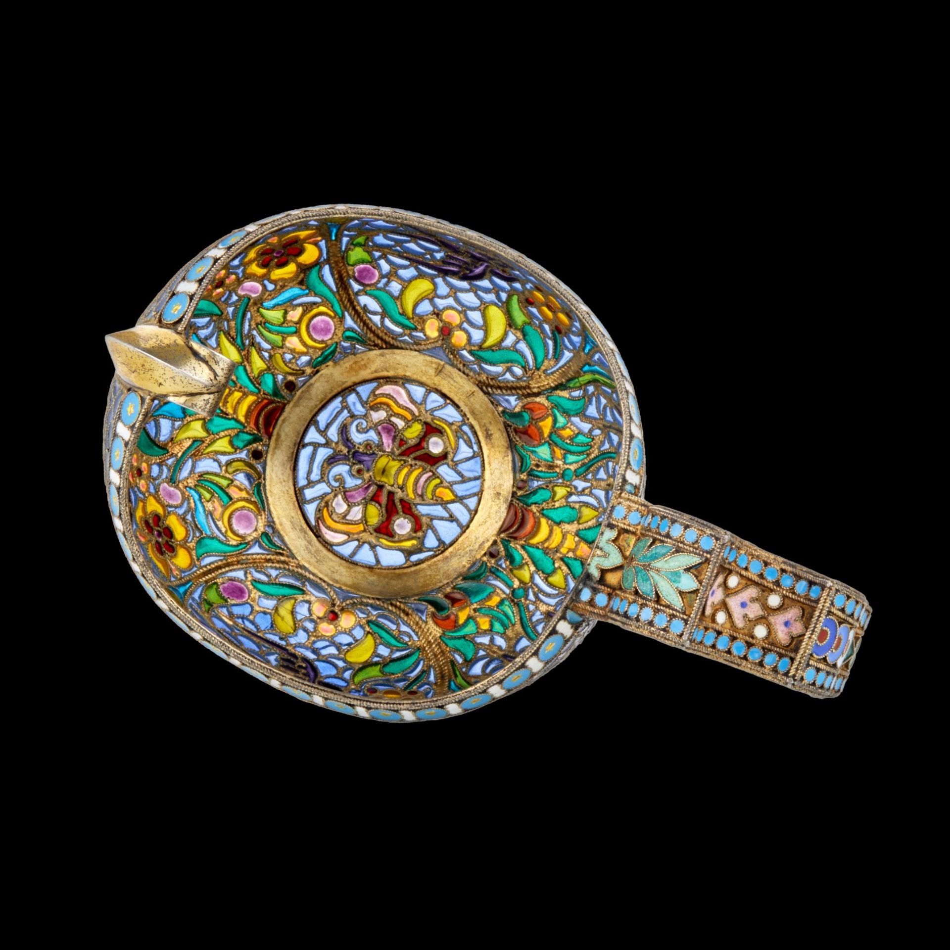 Silver Kovsh 84 assay P. Ovchinnikov, with stained glass enamel. Moscow. At the turn of 1900 - Bild 9 aus 9