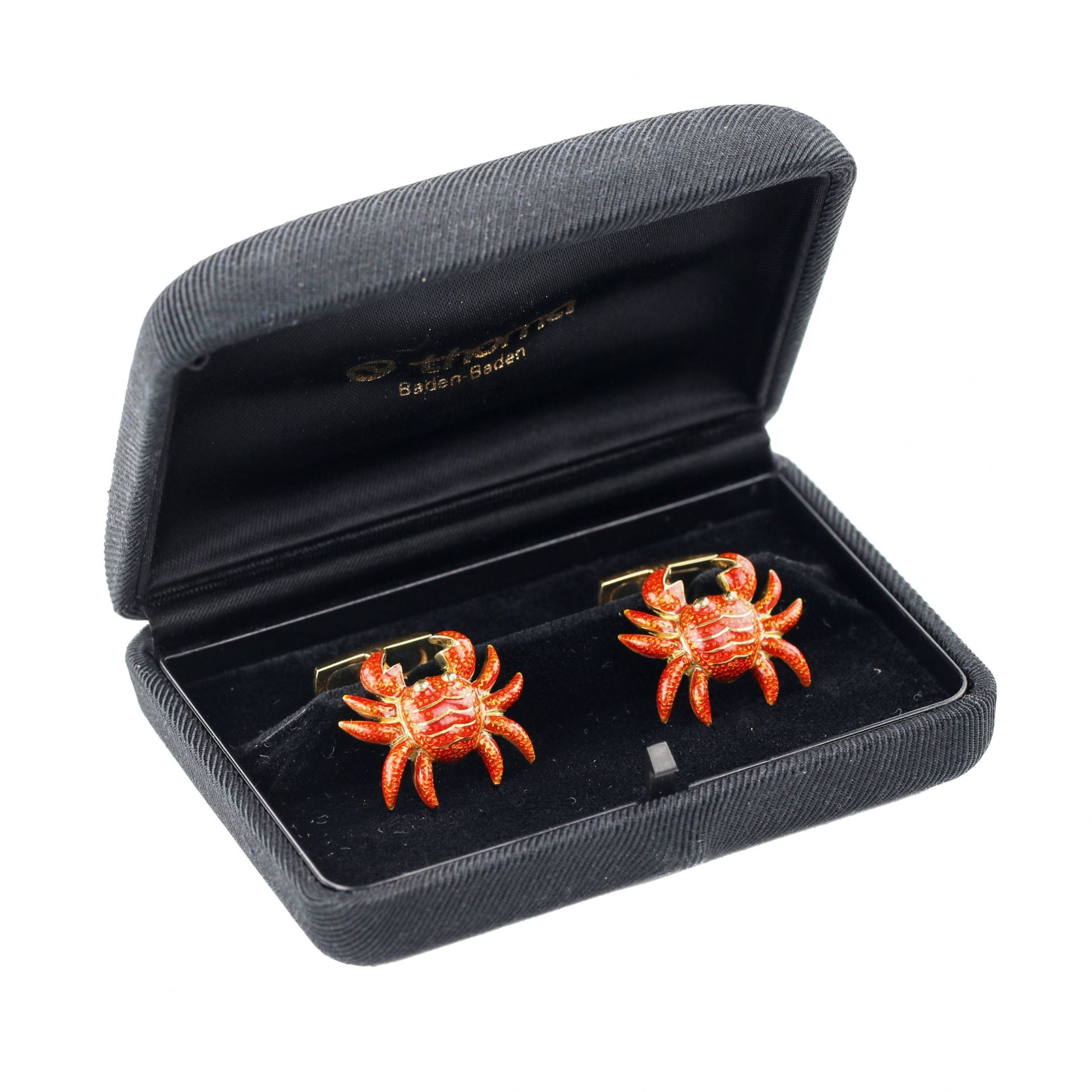 Gold cufflinks with enamel Italian work Crabs.