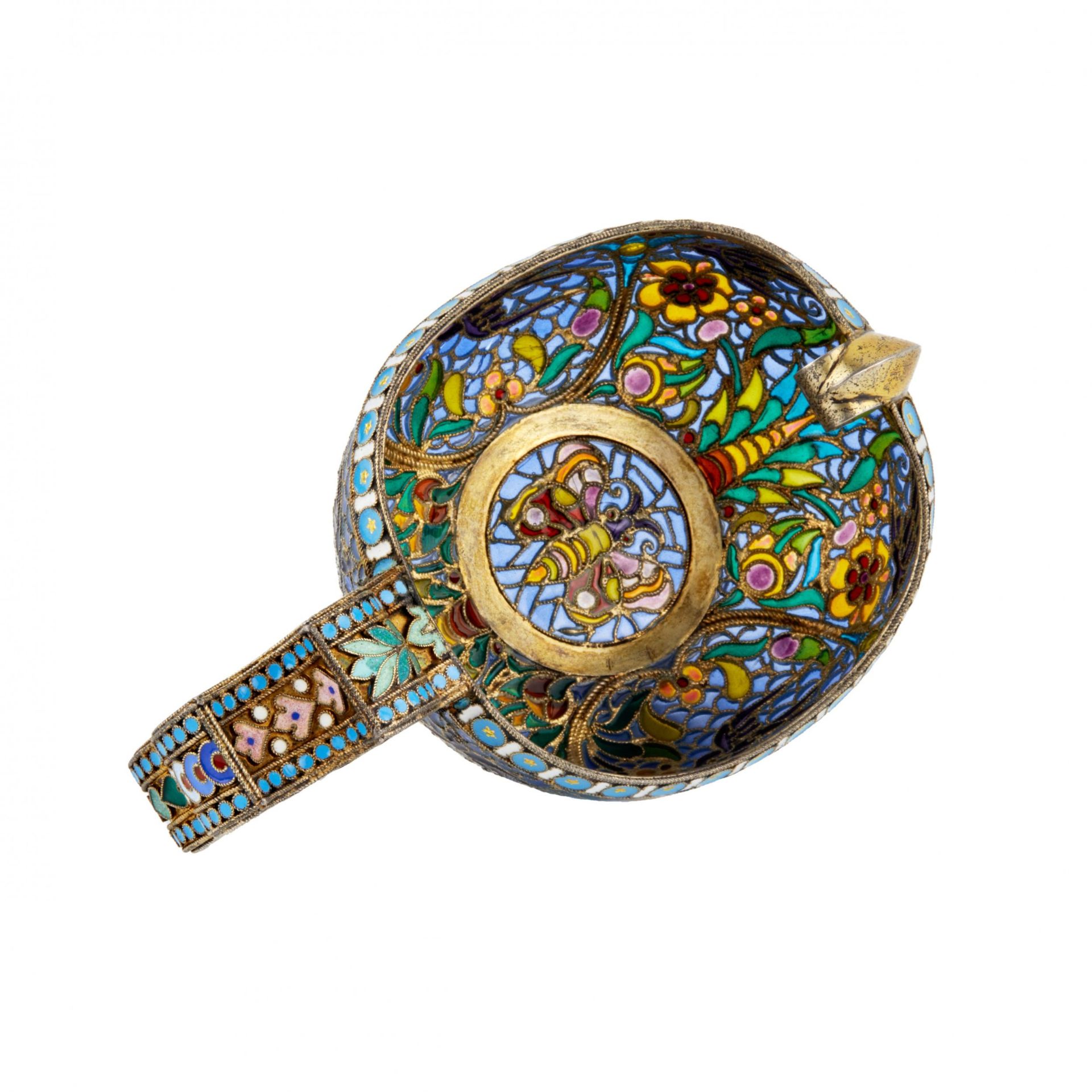 Silver Kovsh 84 assay P. Ovchinnikov, with stained glass enamel. Moscow. At the turn of 1900 - Bild 6 aus 9