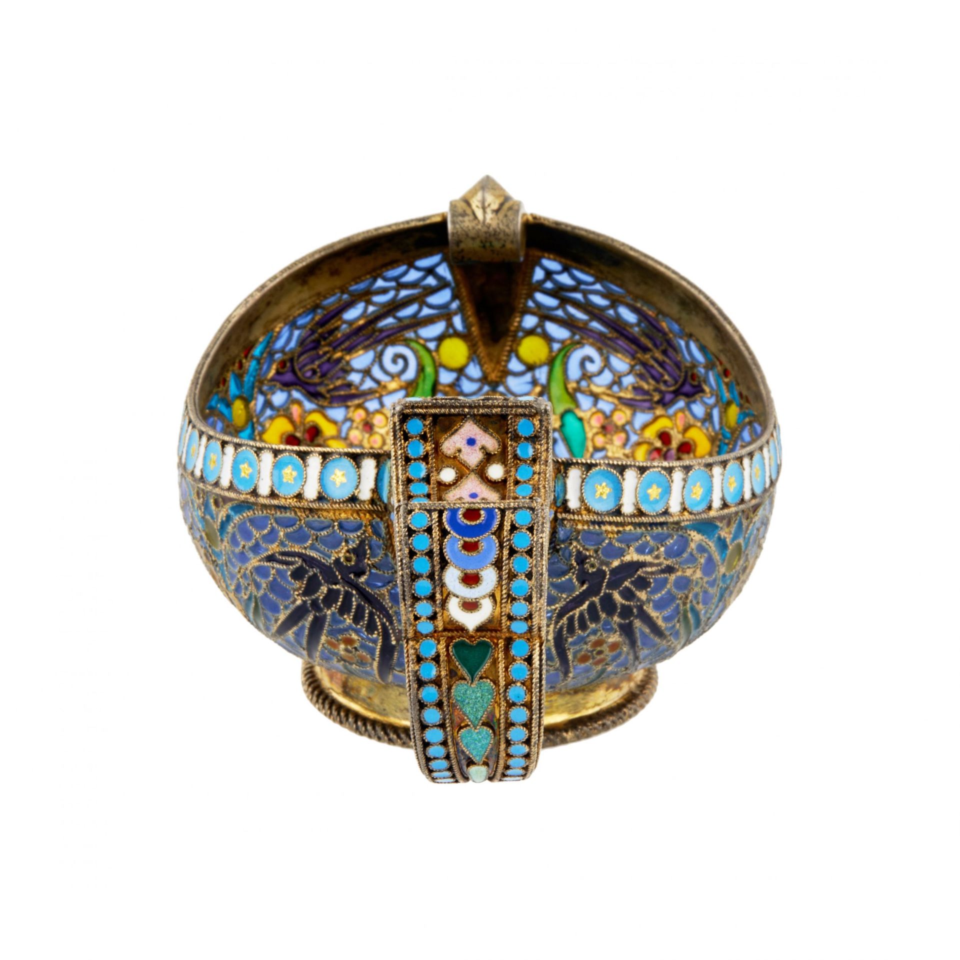 Silver Kovsh 84 assay P. Ovchinnikov, with stained glass enamel. Moscow. At the turn of 1900 - Bild 5 aus 9