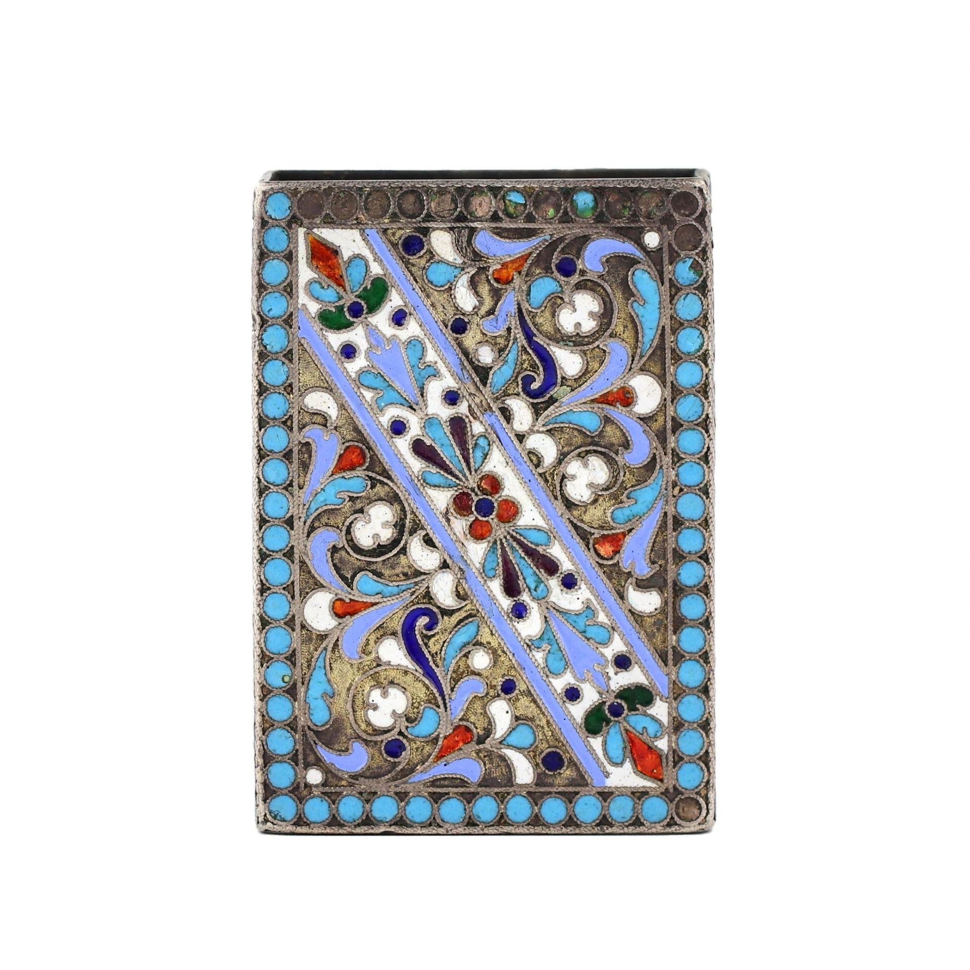 Silver matchbox with polychrome filigree enamel. Moscow. Workshop Shaposhnikov. - Bild 2 aus 6