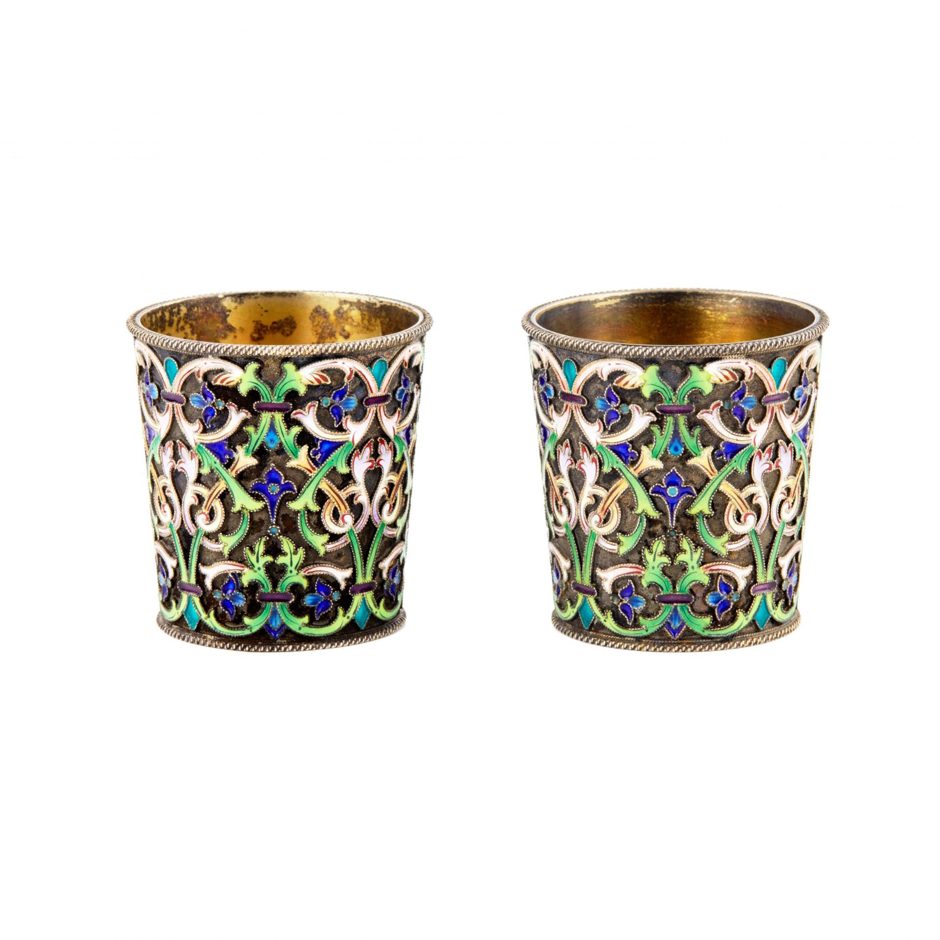 Pair of silver stacks of cloisonné enamel Br. Grachev. - Bild 2 aus 6