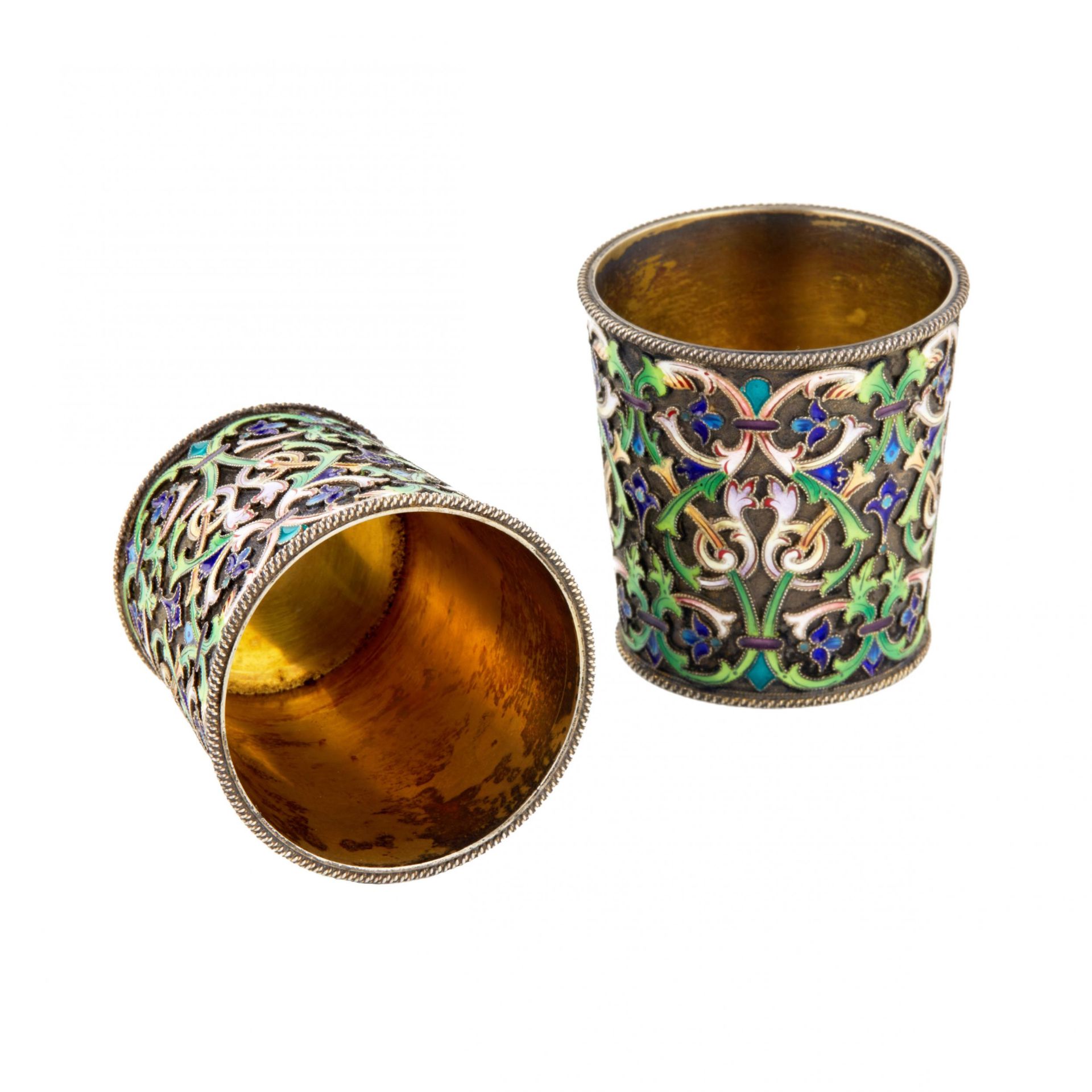 Pair of silver stacks of cloisonné enamel Br. Grachev. - Bild 3 aus 6