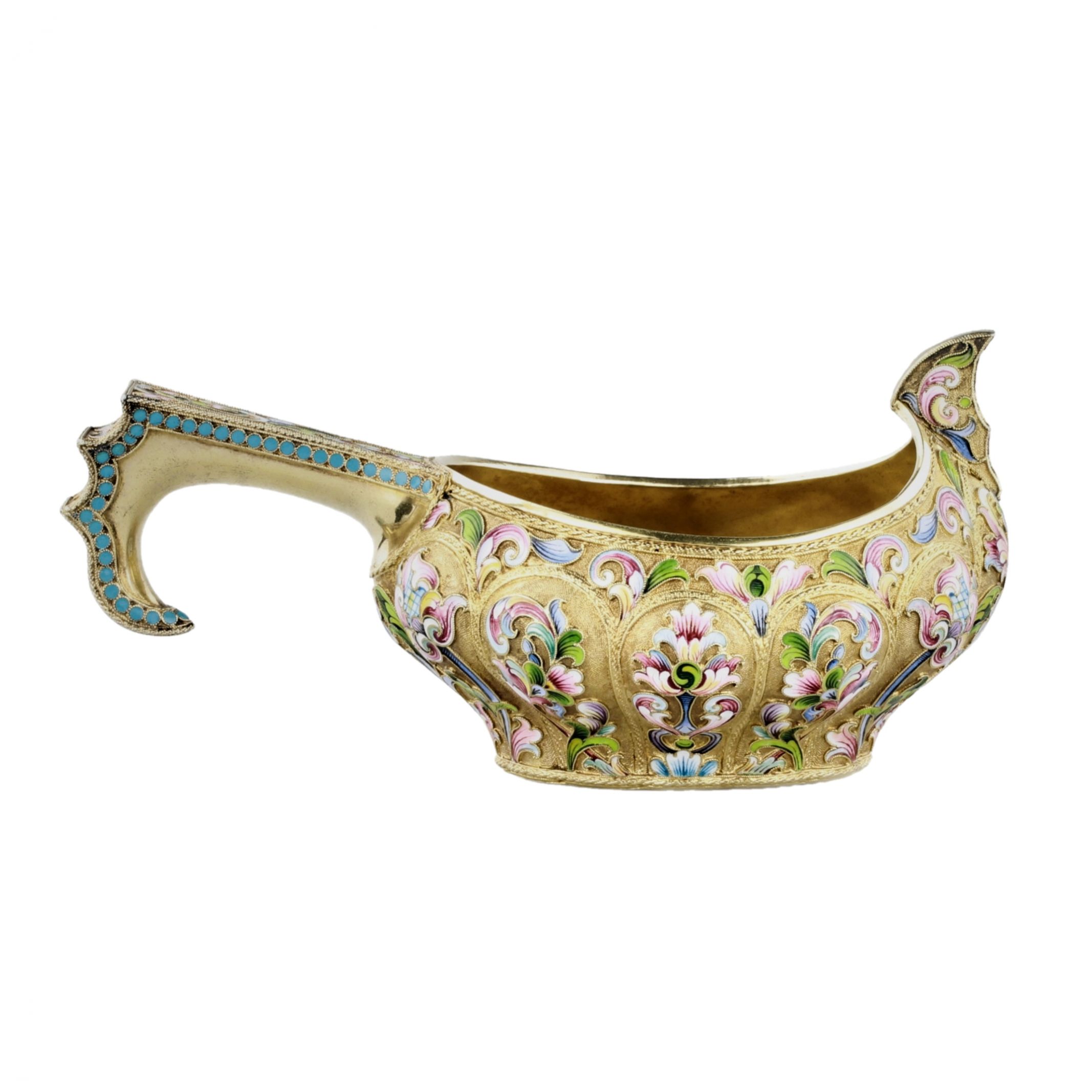 Russian silver Kovsh with enamels. Maria Semyonova. Moscow, early 20th century.