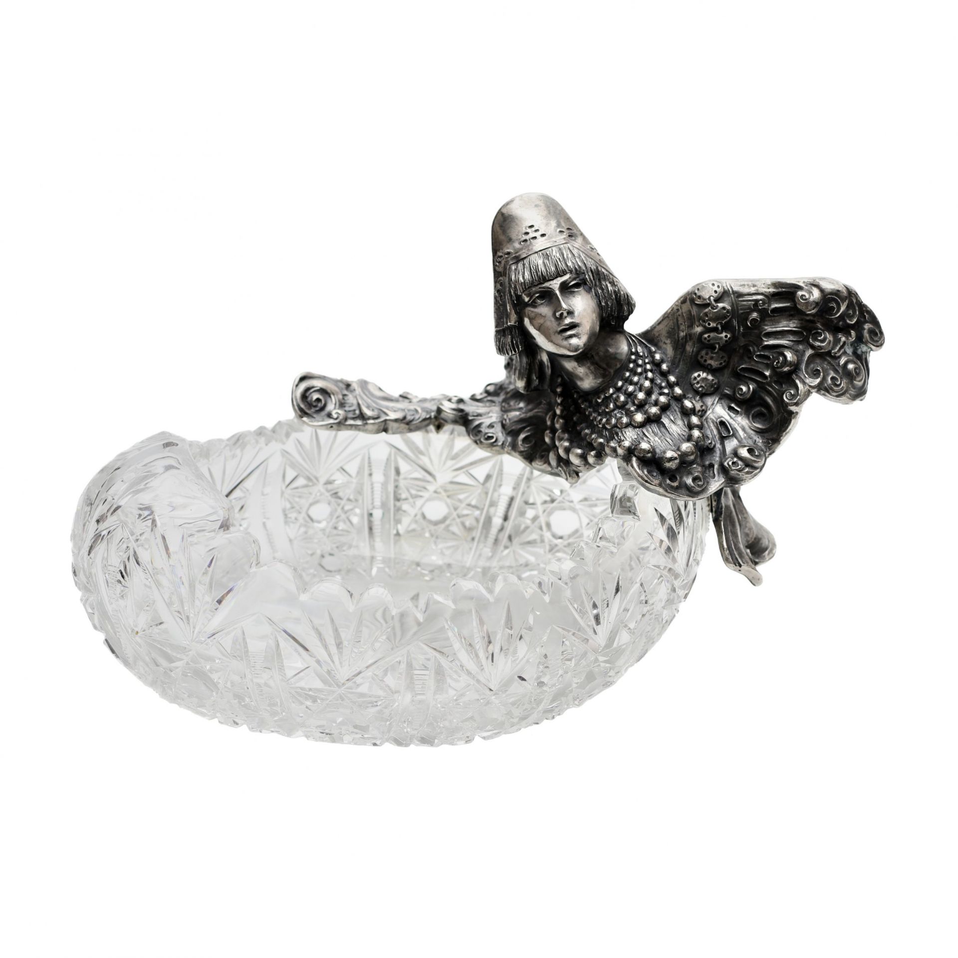 Russian fruit pot made of heavy crystal and silver, in the form of a female figure - the Alkonost bi