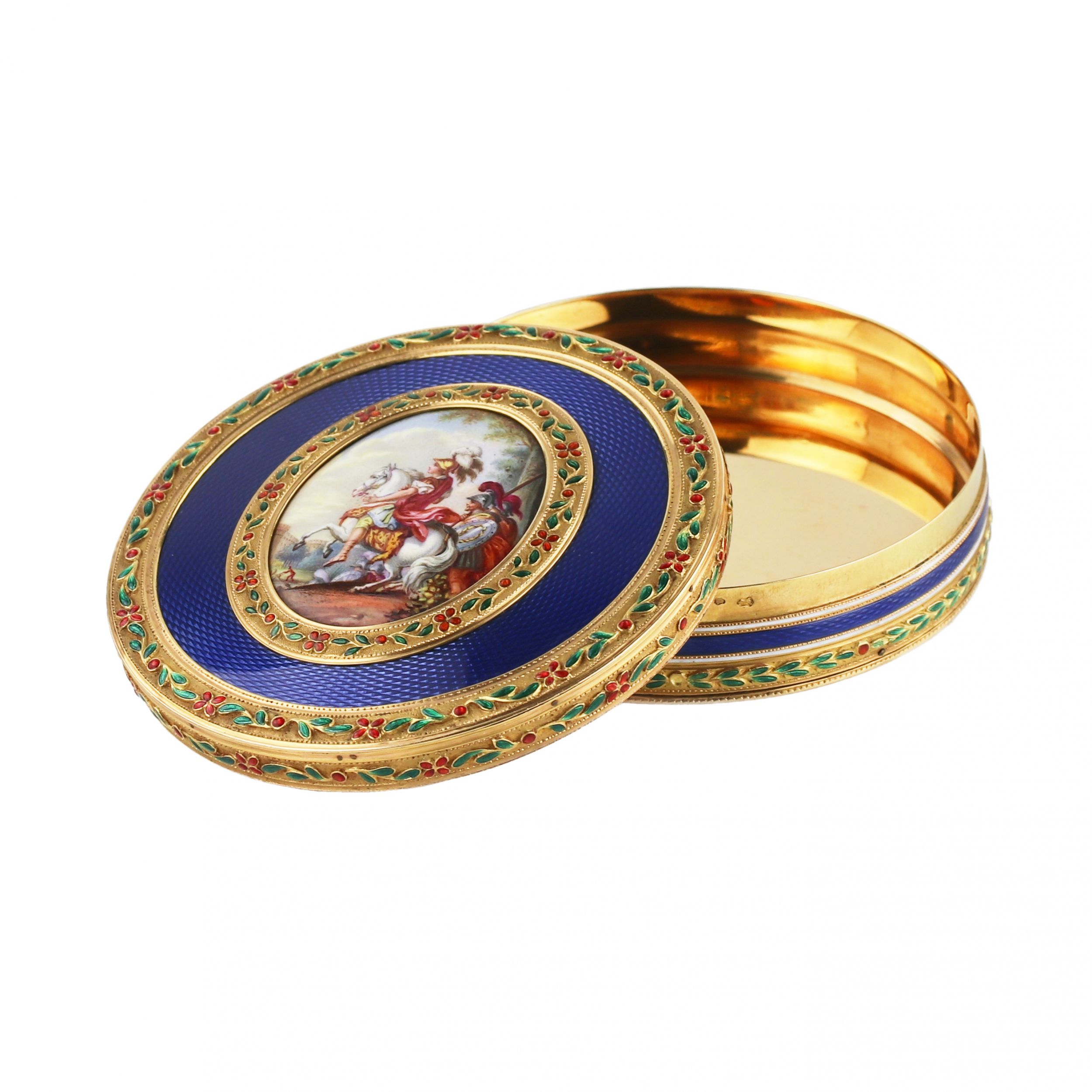 French gilded snuffbox of the late 18th century, with enamel decoration and painting. - Image 6 of 10