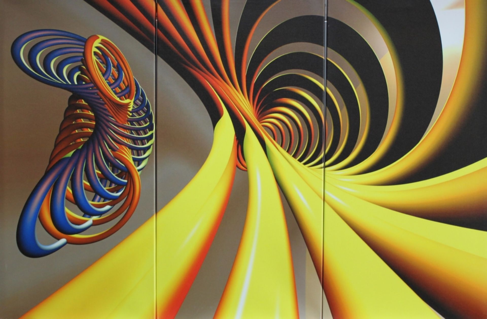 Wanddekoration - Leinwandbild auf drei Bildträgern. (Abstrakte Spiralengebilde). Kunstdruck auf drei