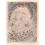 Dali, Salvatore. (Portrait de Marguerite / Bildnis von Gretchen). Teilkolorierte Radierung, gedruckt