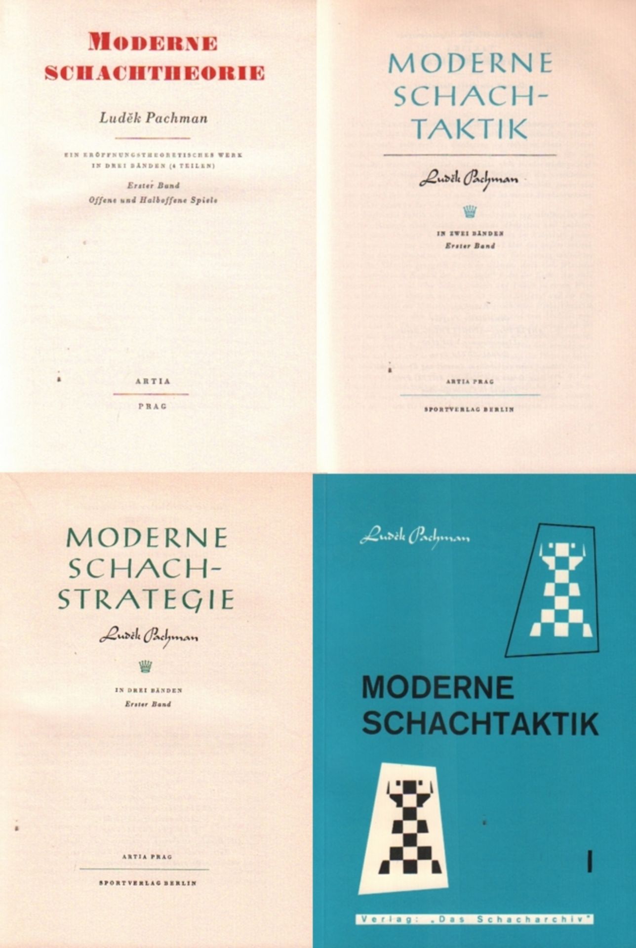 Pachman, Ludek. Konvolut von 5 Titeln von Ludek Pachman, in 18 Bänden gebunden. 1956 – 1978. 8°. Mit