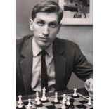 Foto. Fischer, Bobby. Schwarzweißes Pressefoto mit einer Porträtaufnahme vom ehemaligen