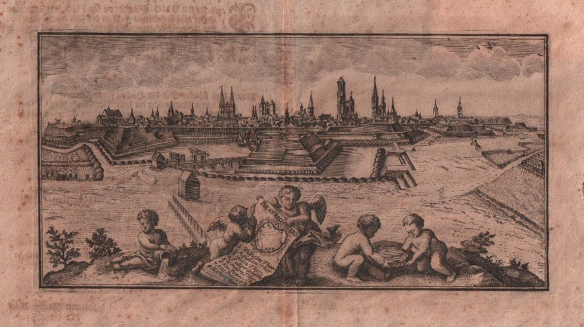 Braunschweig. Gesamtansicht. Kupferstich von Joh. Georg Beck um 1728. Wohl aus dem Werk von Aug.