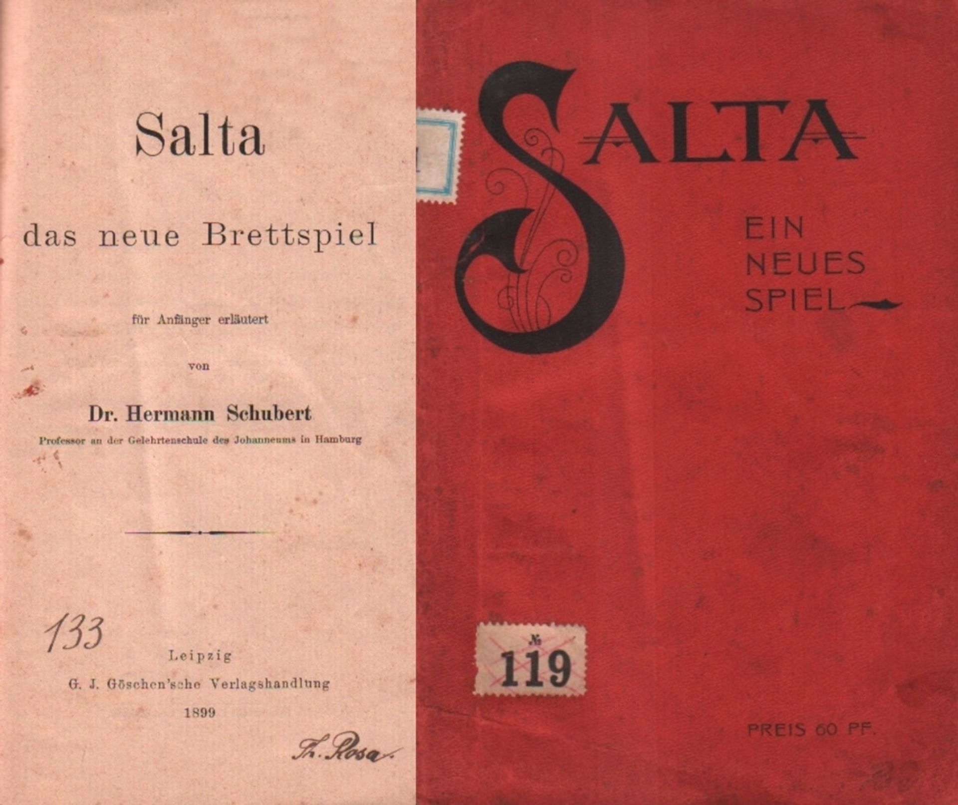 Salta. Schubert, Hermann. Salta, das neue Brettspiel für Anfänger erläutert. Leipzig, Göschen