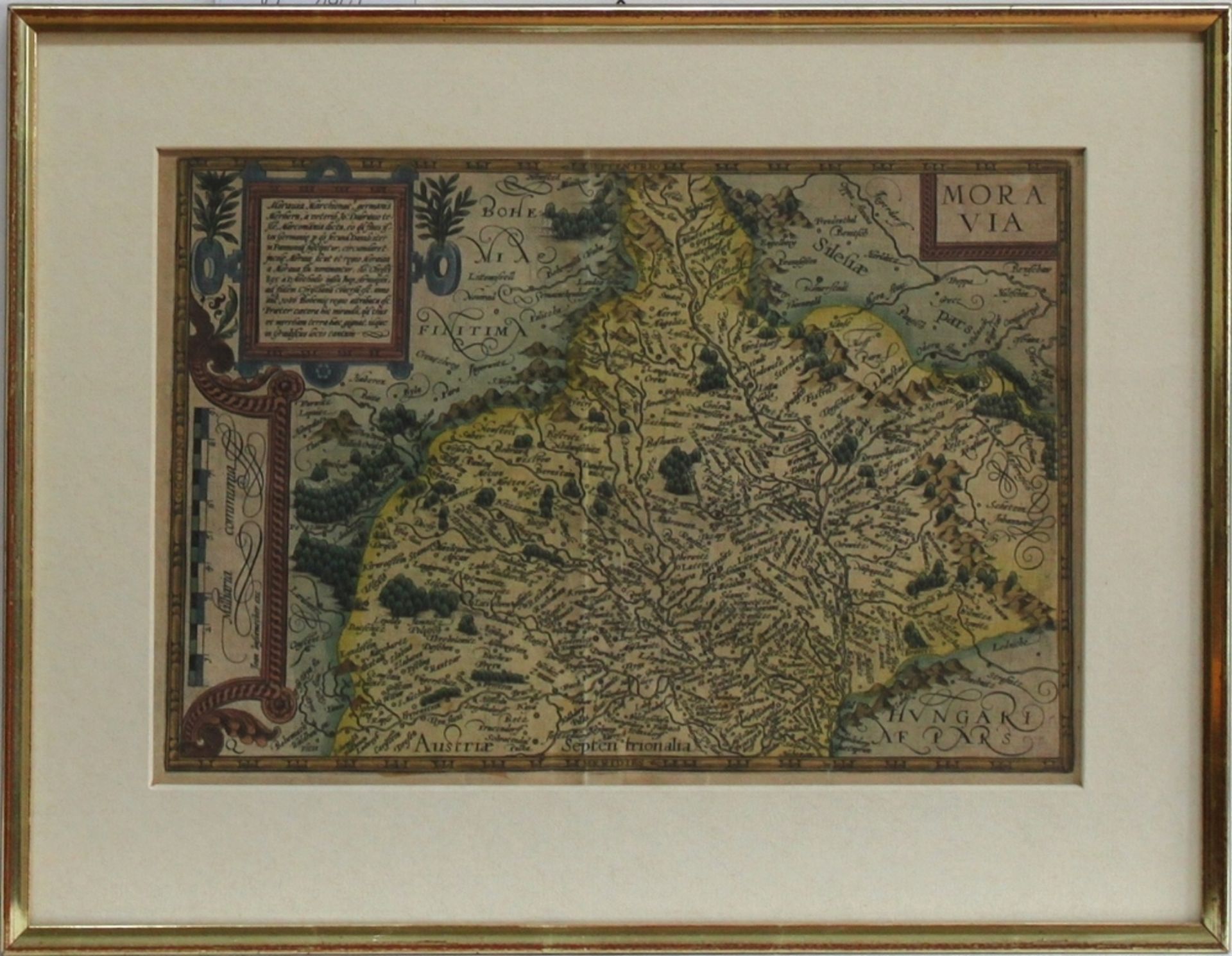 Mähren. Kolorierte Kupferstichkarte von Mähren von J. Bussemacher, ca.1590. Bildgröße 30 x 20,5