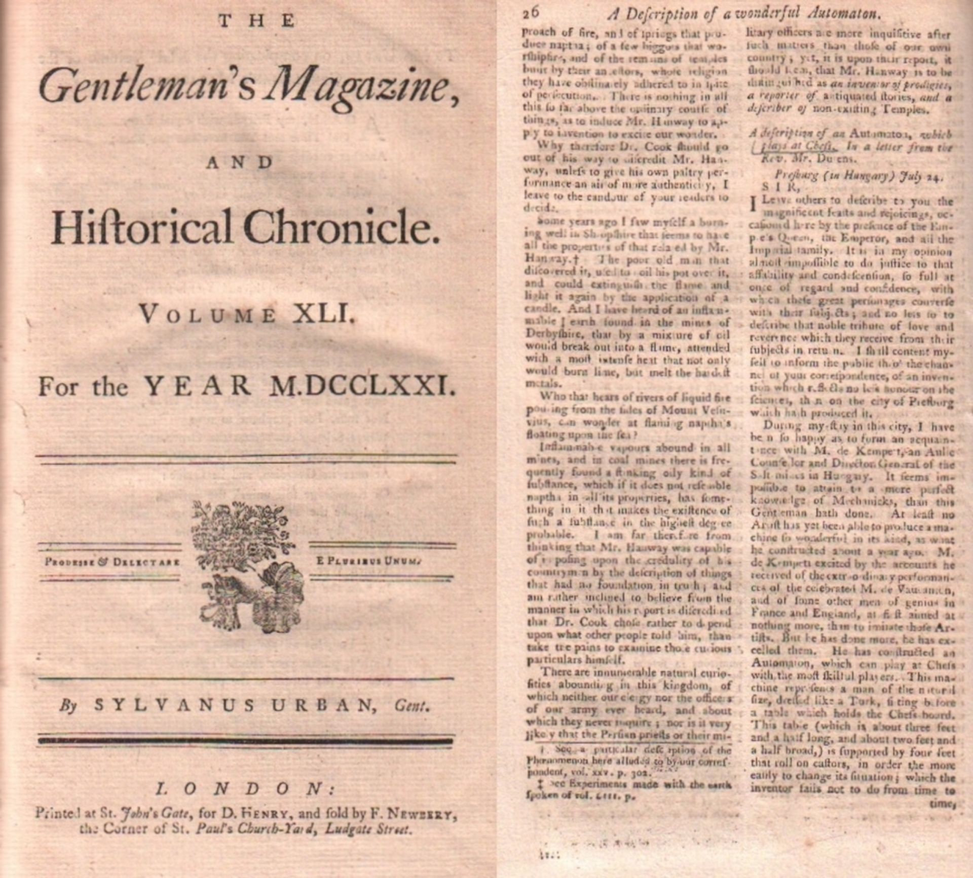 The Gentleman's Magazine, and Historical Chronicle. By Sylvanus Urban. Volume XLI., for the year
