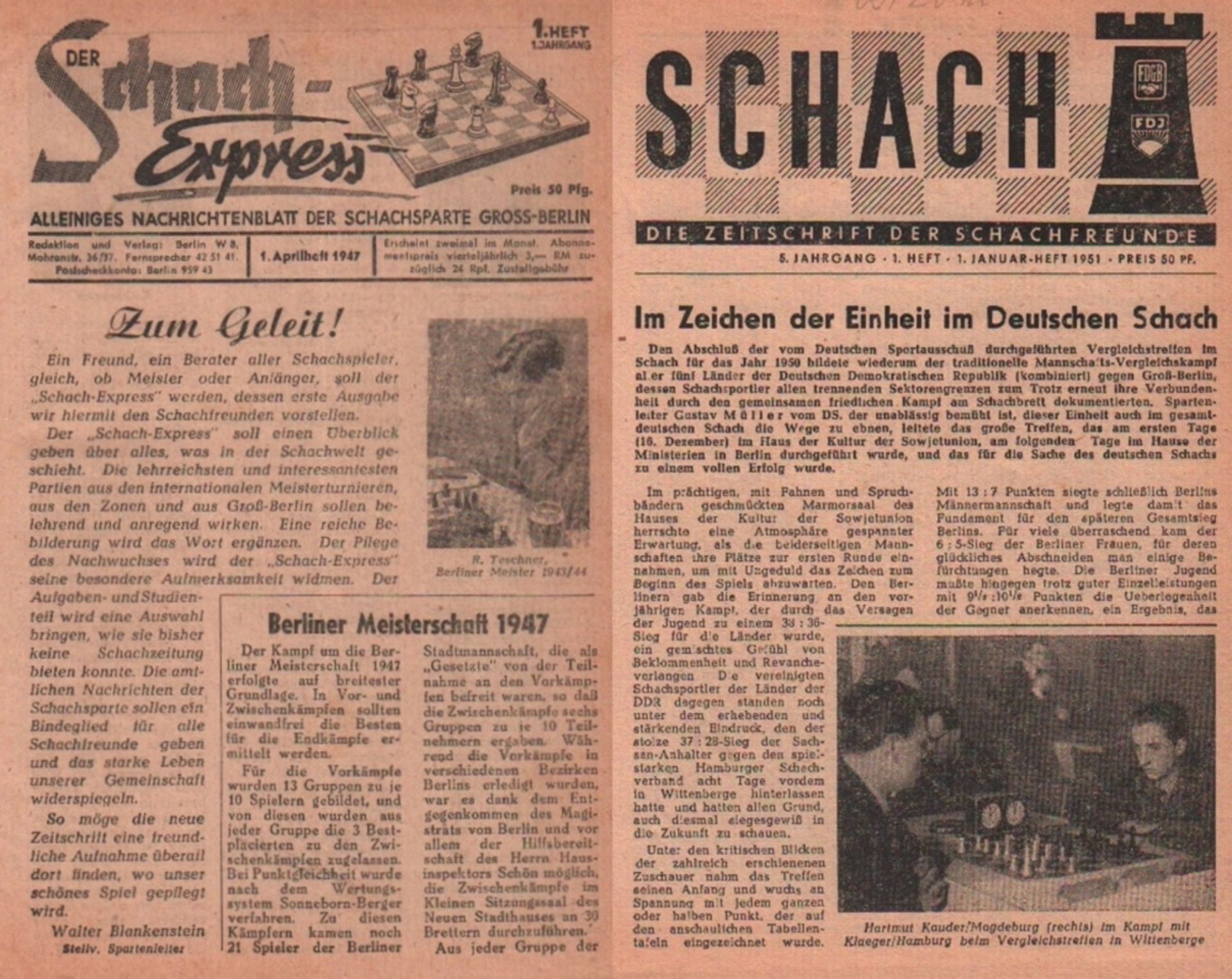 Der Schach - Express. Alleiniges Nachrichtenblatt der Schachsparte Gross - Berlin. 5 Bände.