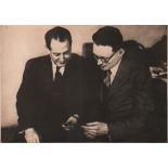 Foto. Capablanca, José Raul und Michail Botwinnik. Schwarzweißes Pressefoto mit einer Aufnahme von