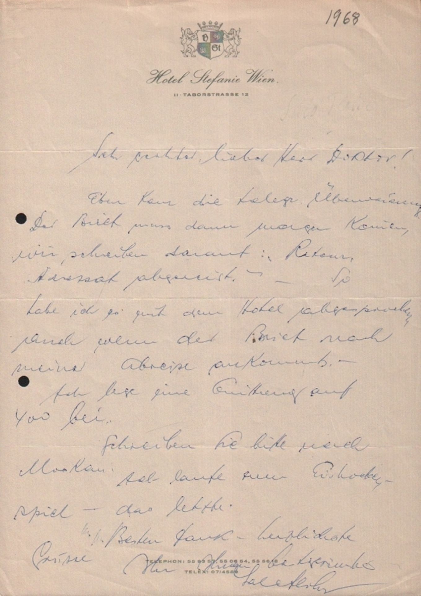 Flohr, Salo. Eigenhändig geschriebener Brief von Flohr in deutscher Sprache, signiert, nicht datiert