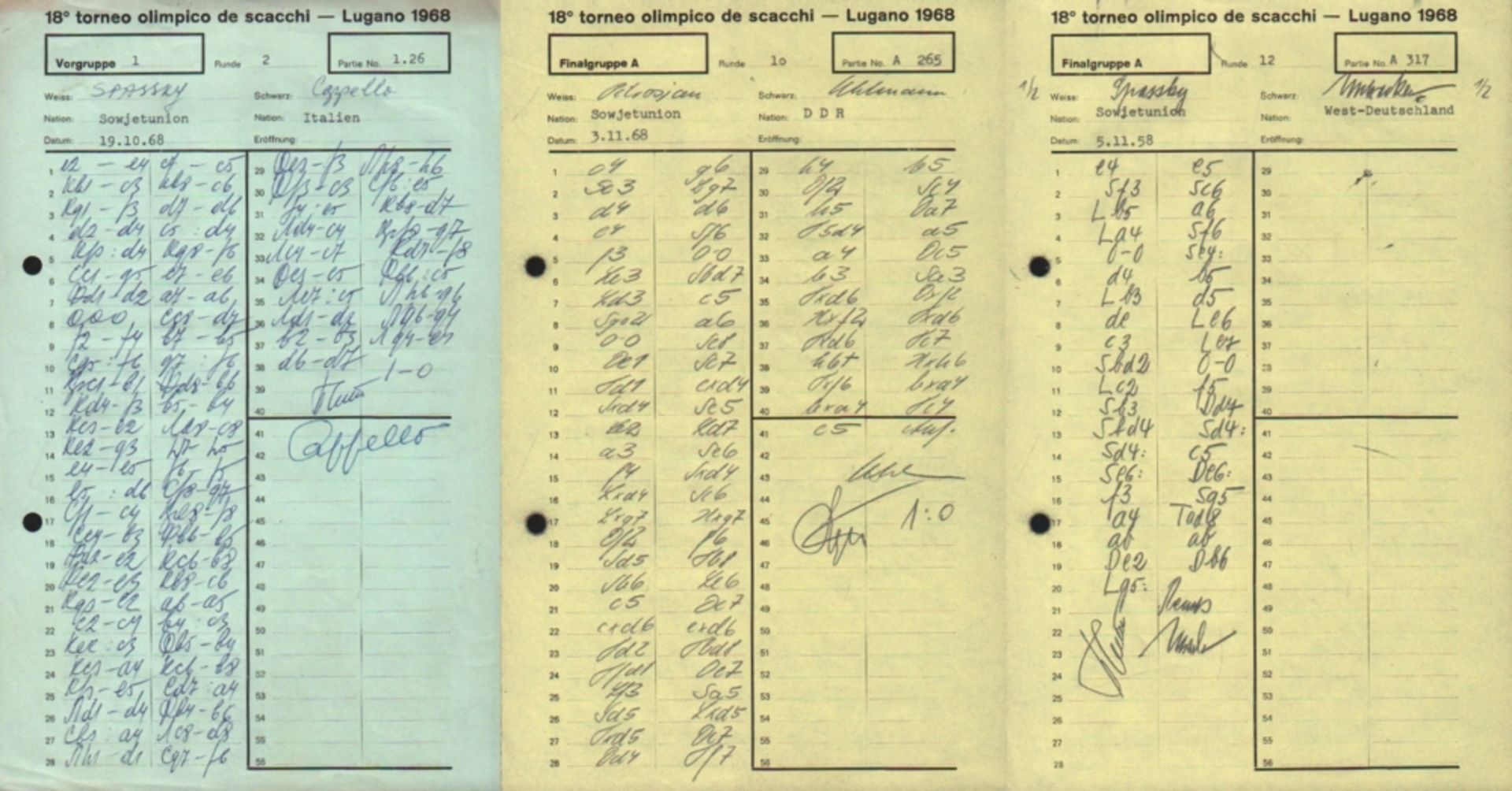 Lugano 1958. 18° torneo olimpico de scacchi – Lugano 1968. Konvolut mit ca. 2100 originalen