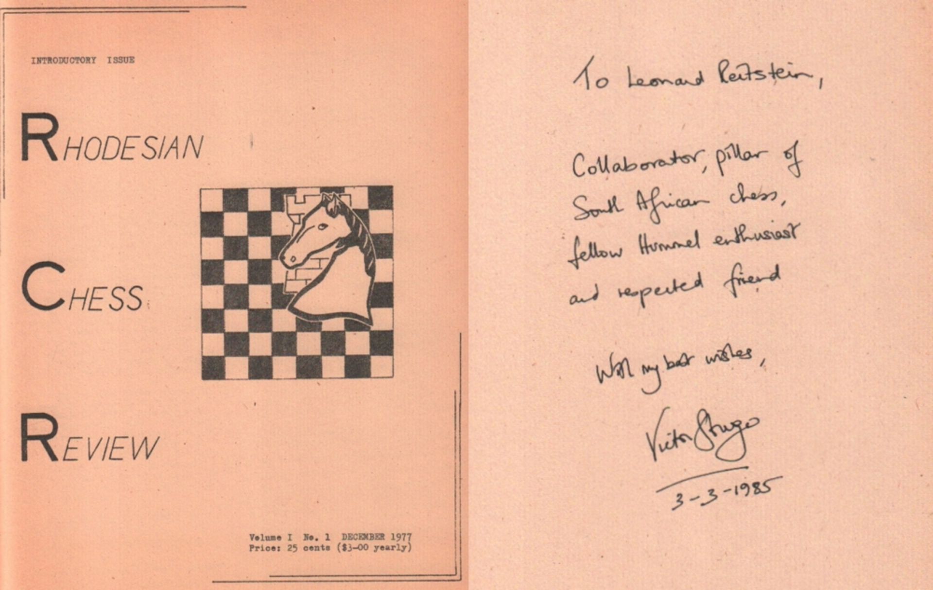 Rhodesian Chess Review. Editor: Victor Strugo. Volume 1, 1977 - 1878. (Alles Erschienene) Salisbury,