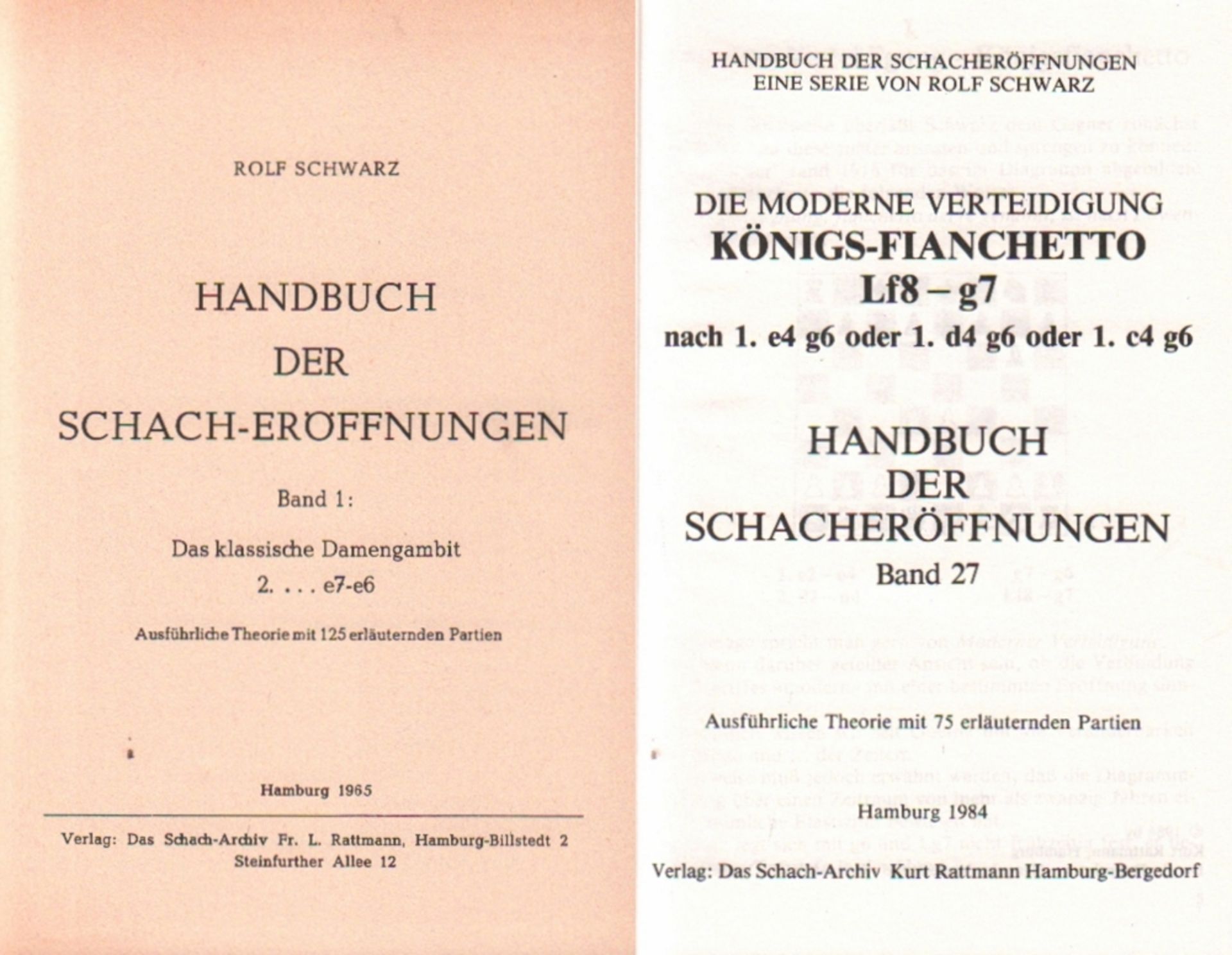 Schwarz, Rolf. Konvolut von 20 Bänden aus der Reihe "Handbuch der Schach - Eröffnungen".